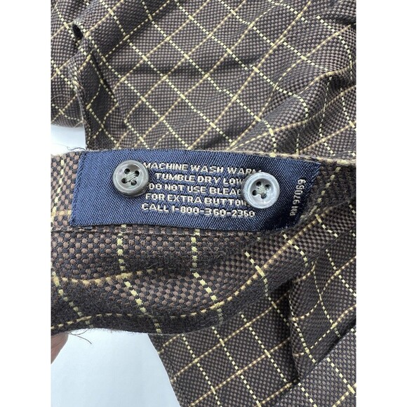 Scott Barber Dress Shirt Mens XL Brown Color Check Plaid Cotton Woven - Picture 3 of 5